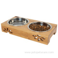 Feeders Luxury Pet Bowls With Elevated Bamboo Stand